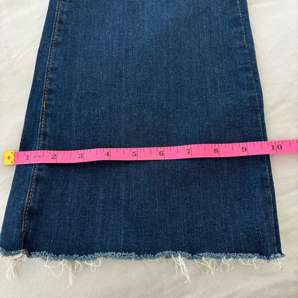 LOFT Slim Flare Denim Jeans Raw Edged Hem Dark Wash Size P32/14 - Picture 15 of 15